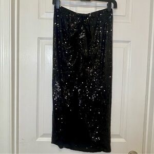 Express Shimmering Black Sequin Long Pencil Skirt